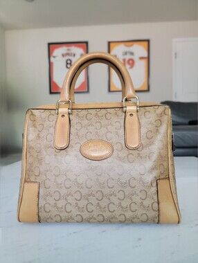 CELINE C Sulky Boston Bag Brown Tan Vintage Coated Canvas Leather